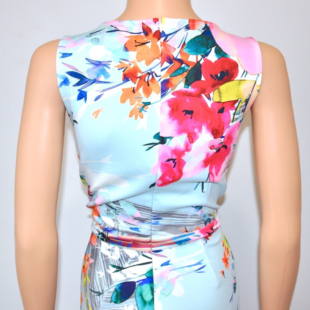 DERHY Floral Flare Hem Stretch Shift Dress - Sz L - Picture 6 of 9